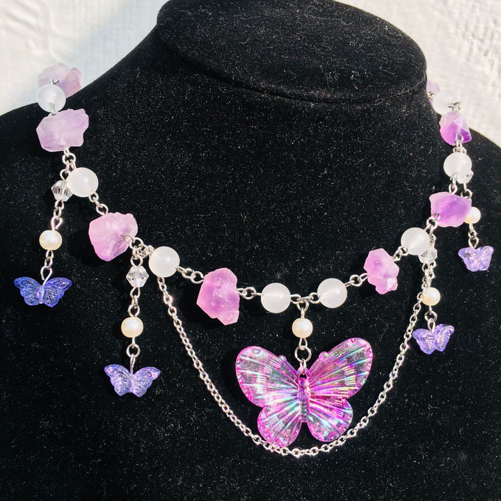 Collier ras du cou superposé en cristal transparent améthyste Olivenorma