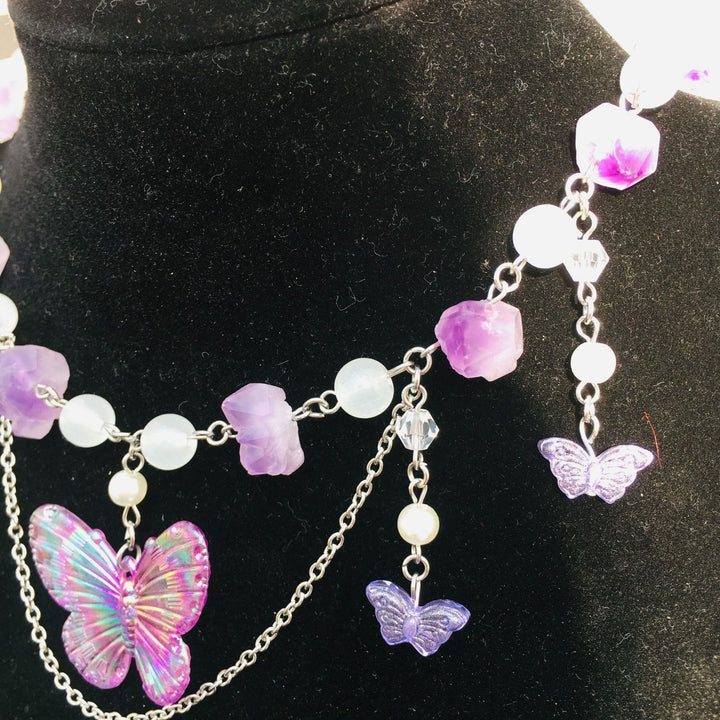 Collier ras du cou superposé en cristal transparent améthyste Olivenorma