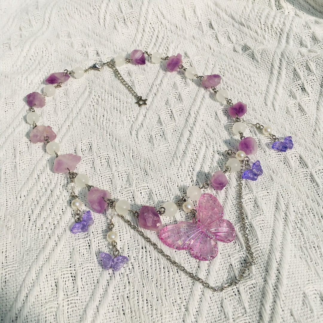 Collier ras du cou superposé en cristal transparent améthyste Olivenorma