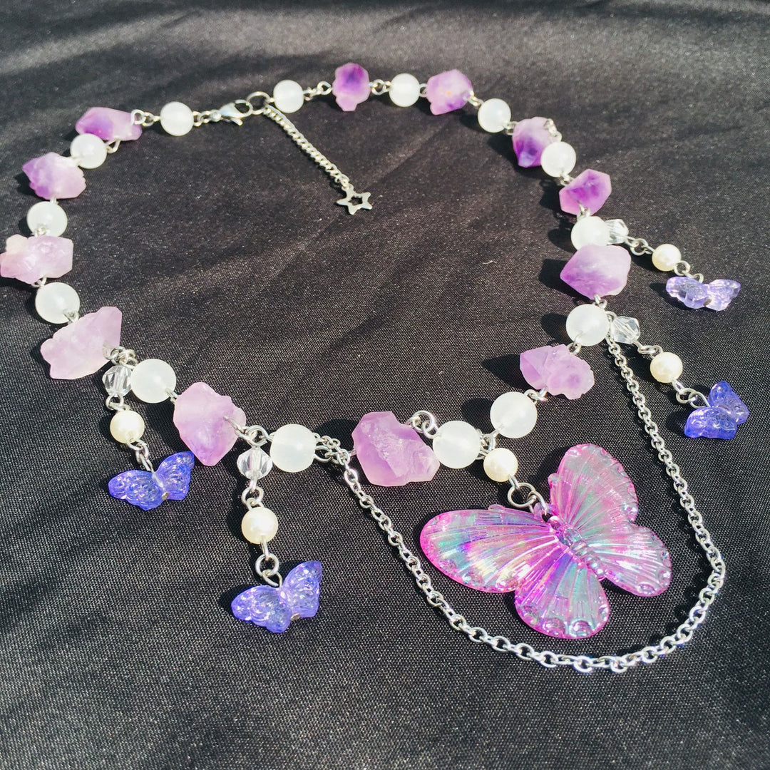 Collier ras du cou superposé en cristal transparent améthyste Olivenorma