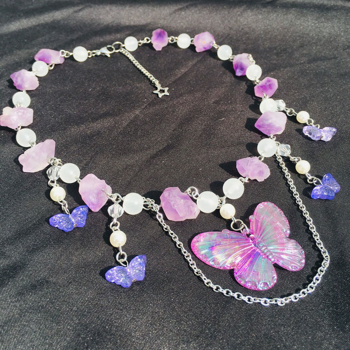Collier ras du cou superposé en cristal transparent améthyste Olivenorma