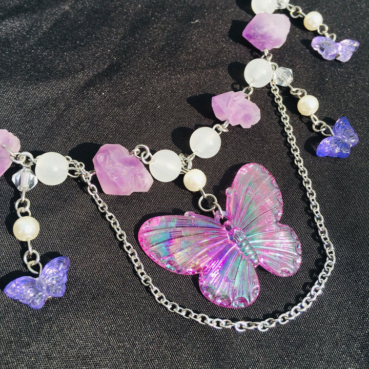 Collier ras du cou superposé en cristal transparent améthyste Olivenorma