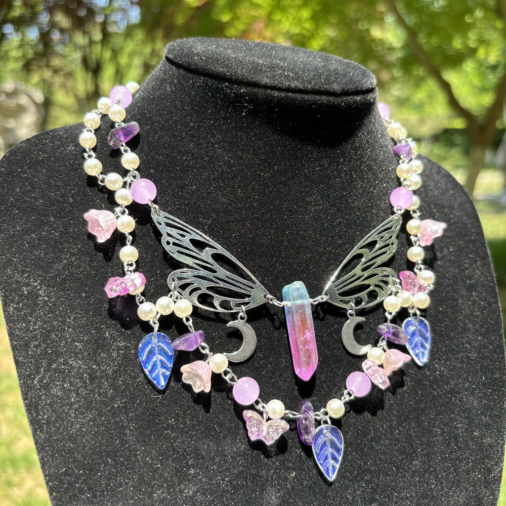Collier ras du cou superposé en perles d'eau douce et améthyste Olivenorma
