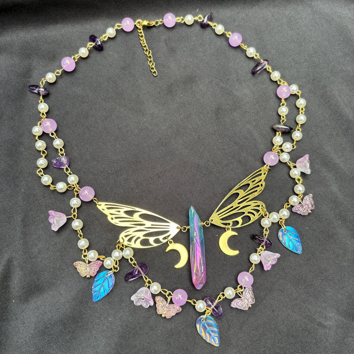 Collier ras du cou superposé en perles d'eau douce et améthyste Olivenorma