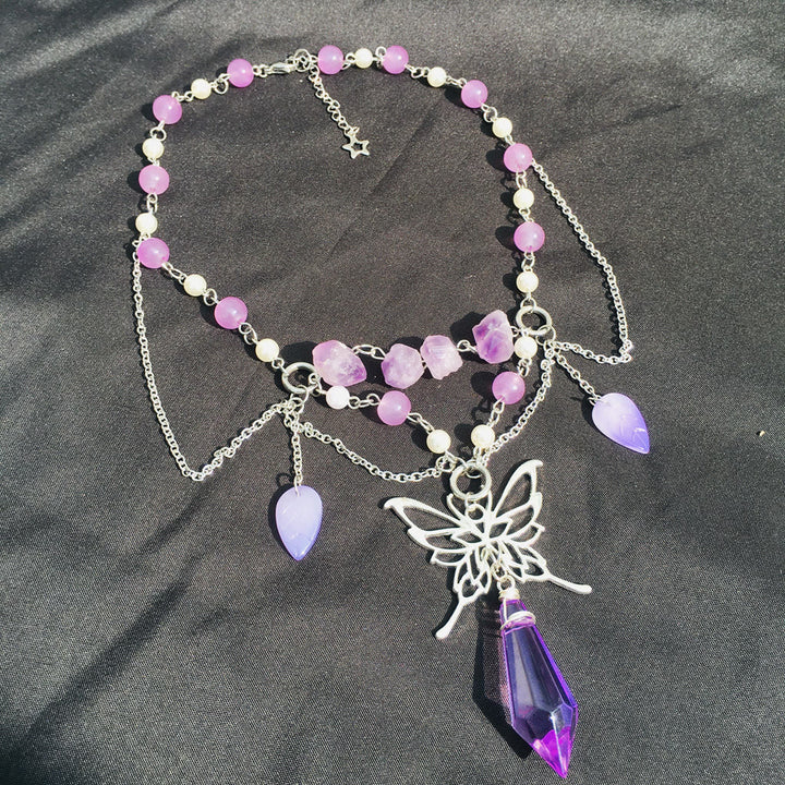 Collier ras du cou superposé en perles d'eau douce et améthyste Olivenorma