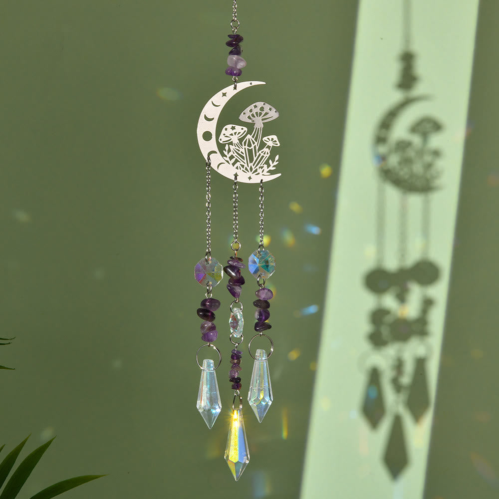 Carillon éolien attrape-soleil en cristal naturel Olivenorma , motif champignon lunaire