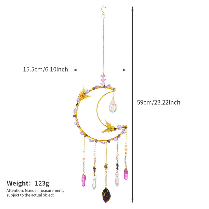 Carillon éolien tissé en cristal naturel Olivenorma , motif lune et papillon