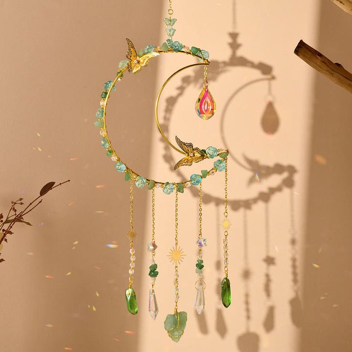 Carillon éolien tissé en cristal naturel Olivenorma , motif lune et papillon