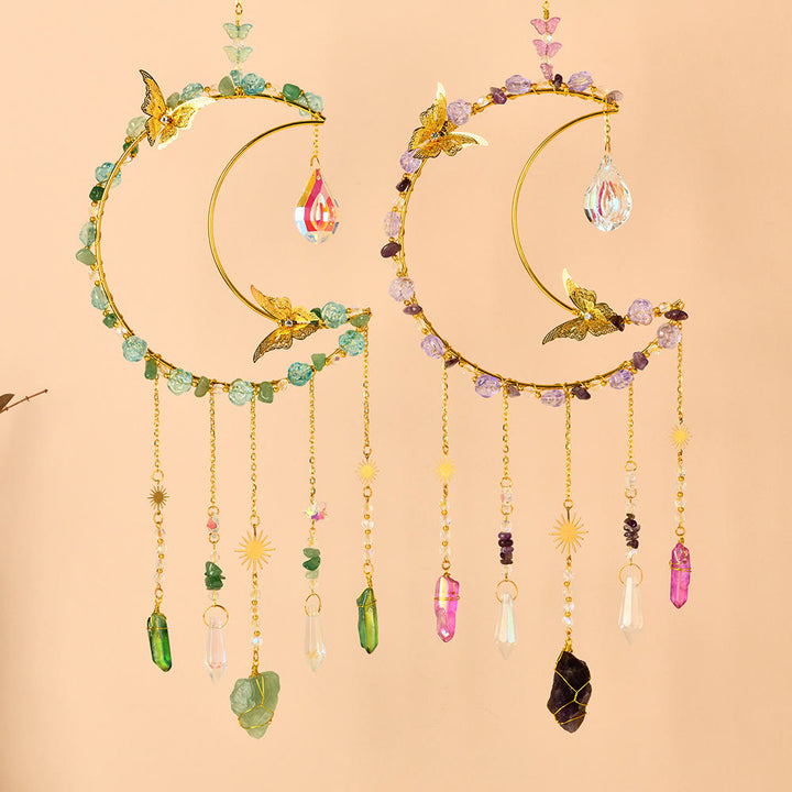 Carillon éolien tissé en cristal naturel Olivenorma , motif lune et papillon