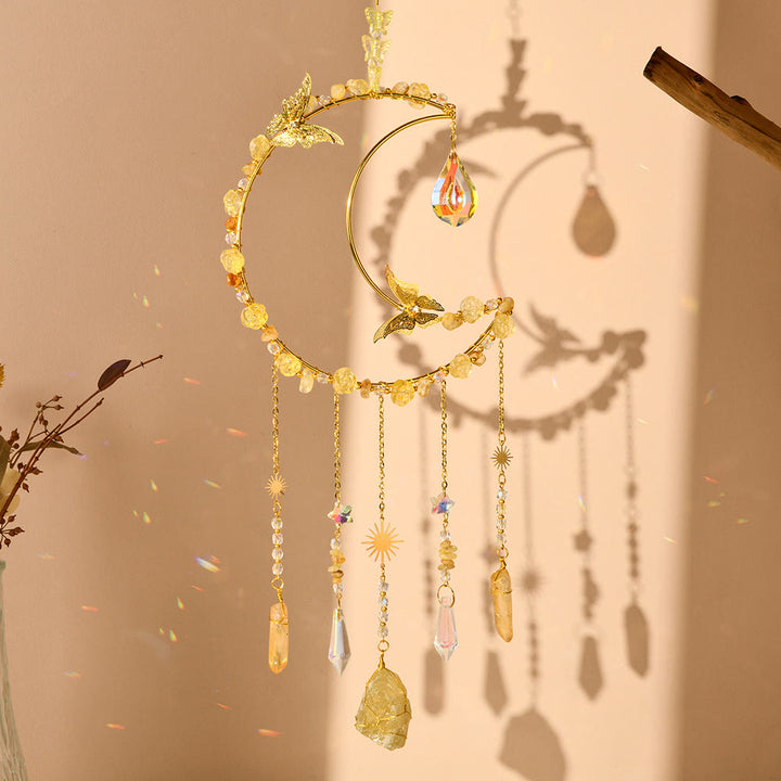Carillon éolien tissé en cristal naturel Olivenorma , motif lune et papillon