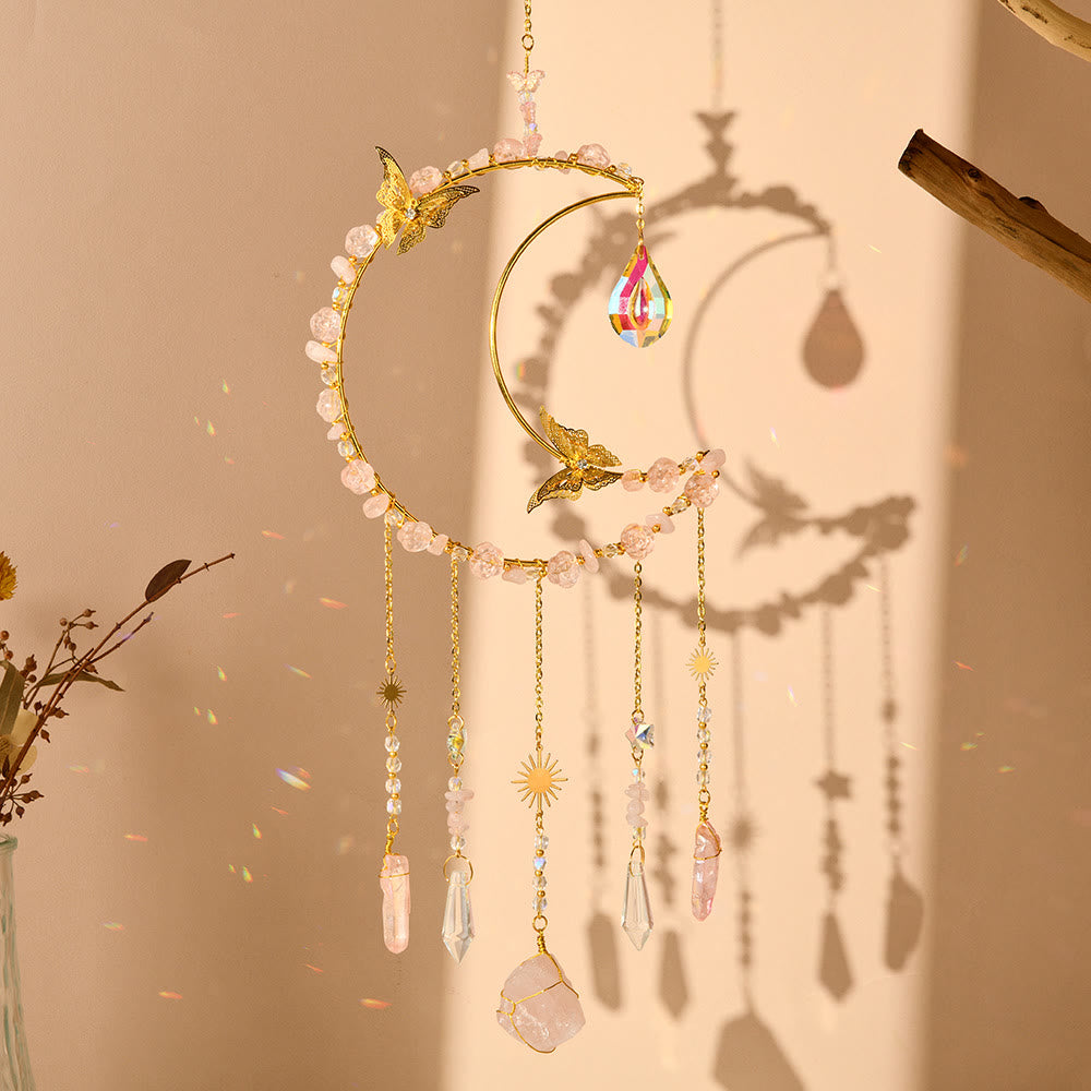 Carillon éolien tissé en cristal naturel Olivenorma , motif lune et papillon