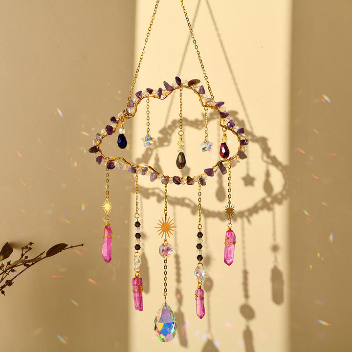 Carillon éolien en améthyste et quartz rose avec nuage de gravier Olivenorma