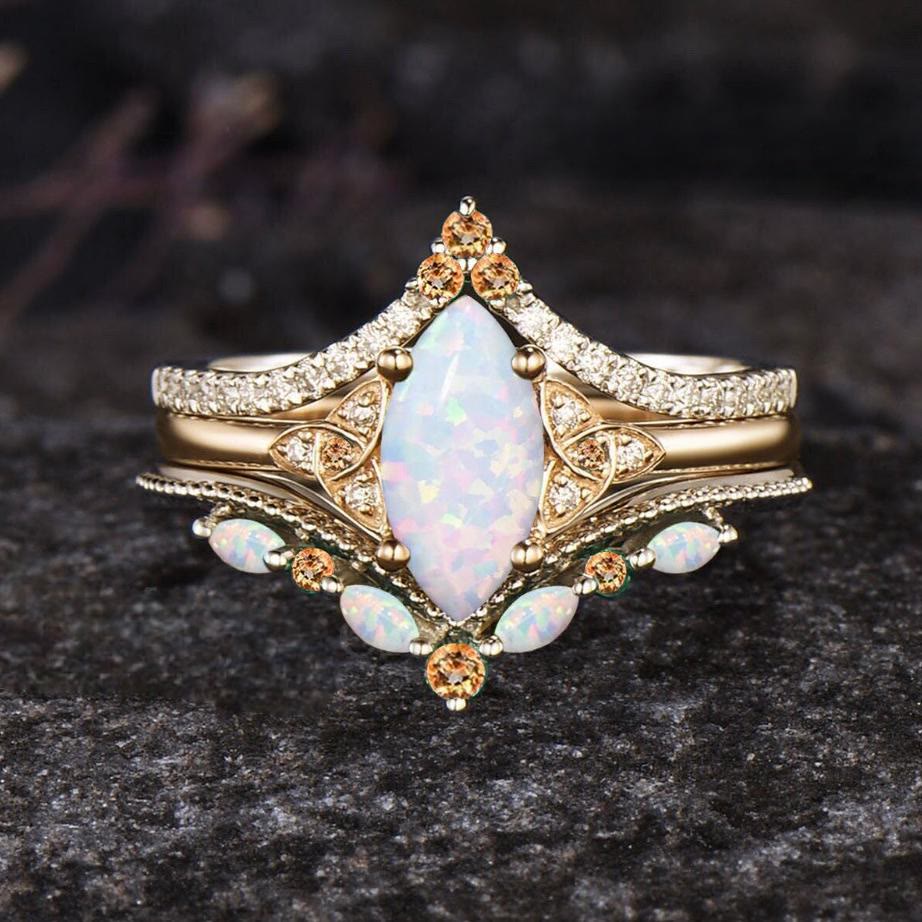 Ensemble de bagues de promesse Olivenorma Eternal Glow Opal
