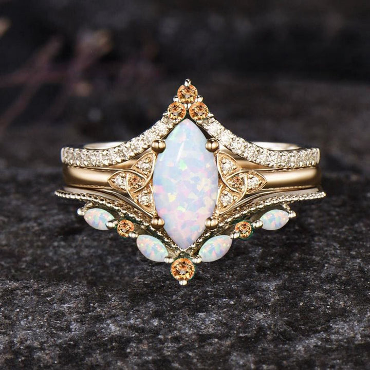 Ensemble de bagues de promesse Olivenorma Eternal Glow Opal