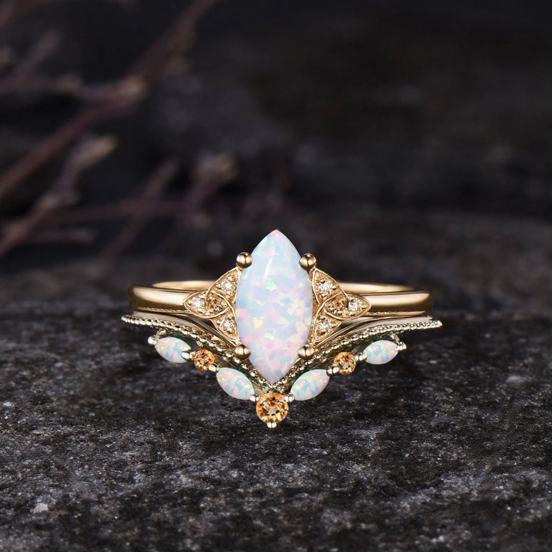 Ensemble de bagues de promesse Olivenorma Eternal Glow Opal