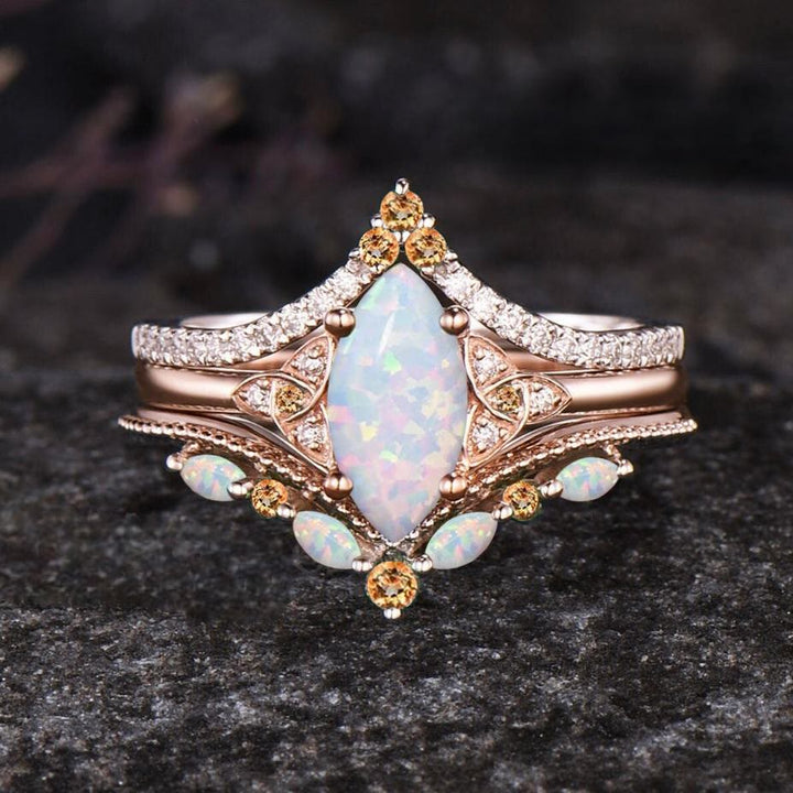 Ensemble de bagues de promesse Olivenorma Eternal Glow Opal