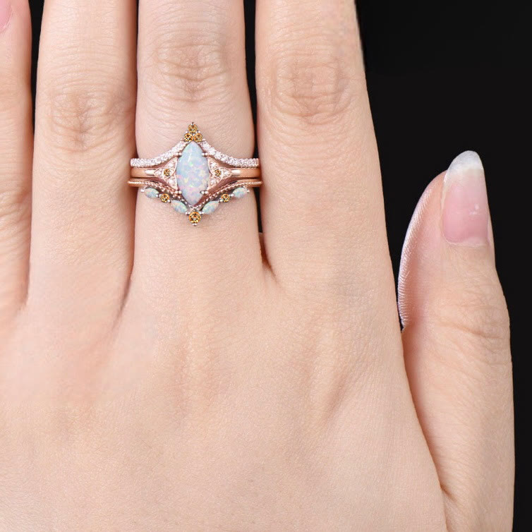 Ensemble de bagues de promesse Olivenorma Eternal Glow Opal