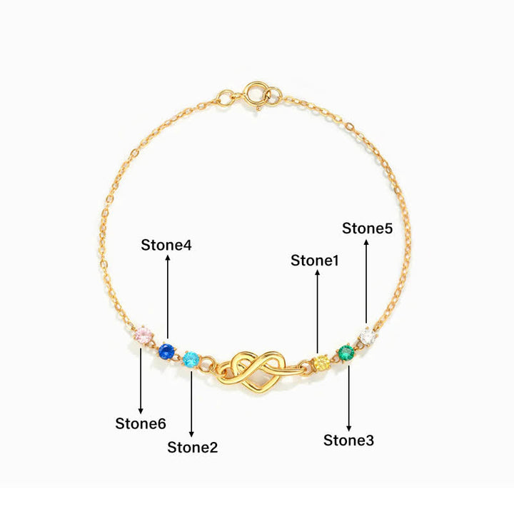 Bracelet personnalisé Olivenorma avec 1 à 8 pierres de naissance et nœud en forme de cœur