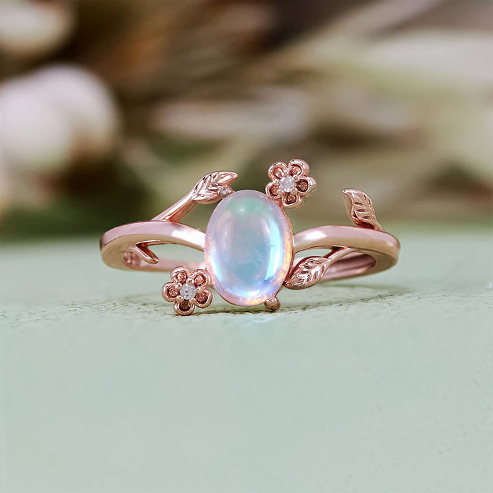 Bague en pierre de lune ovale à fleur de vigne Olivenorma
