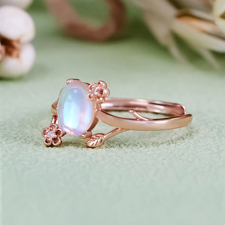 Bague en pierre de lune ovale à fleur de vigne Olivenorma
