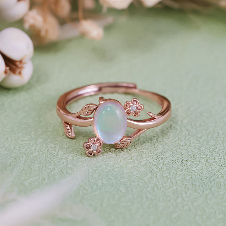 Bague en pierre de lune ovale à fleur de vigne Olivenorma