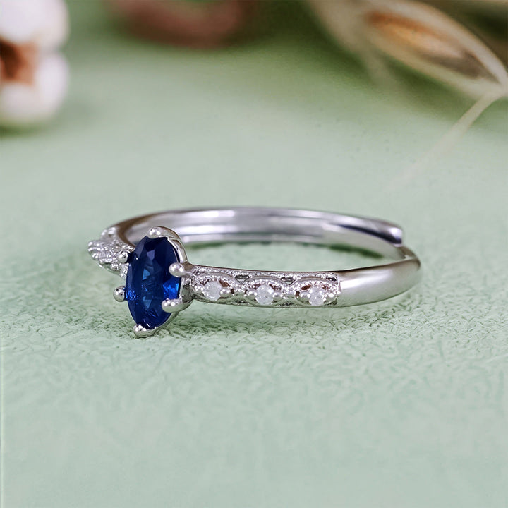 Bague rétro exquise en saphir taille ovale Olivenorma