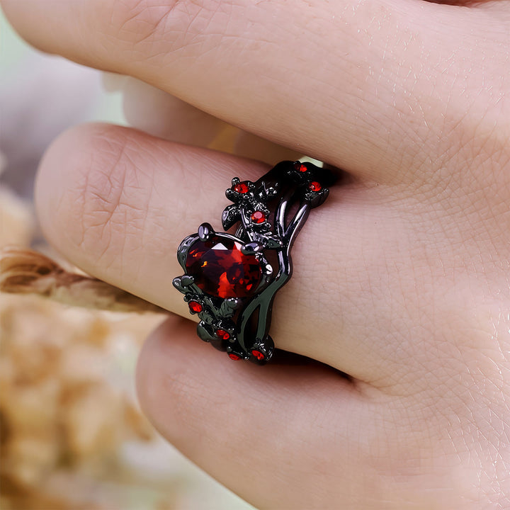 Bague vintage Olivenorma en rubis noir et feuille
