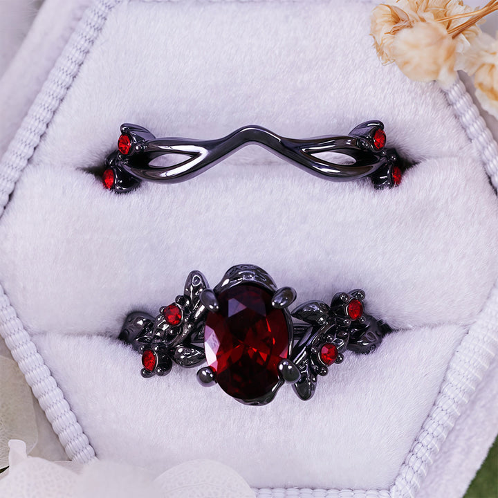 Bague vintage Olivenorma en rubis noir et feuille
