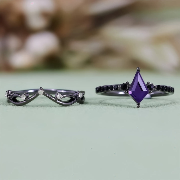 Ensemble de deux bagues noires Olivenorma Midnight en améthyste synthétique et zircon - image 7