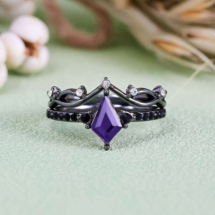 Ensemble de deux bagues noires Olivenorma Midnight en améthyste synthétique et zircon - image 3