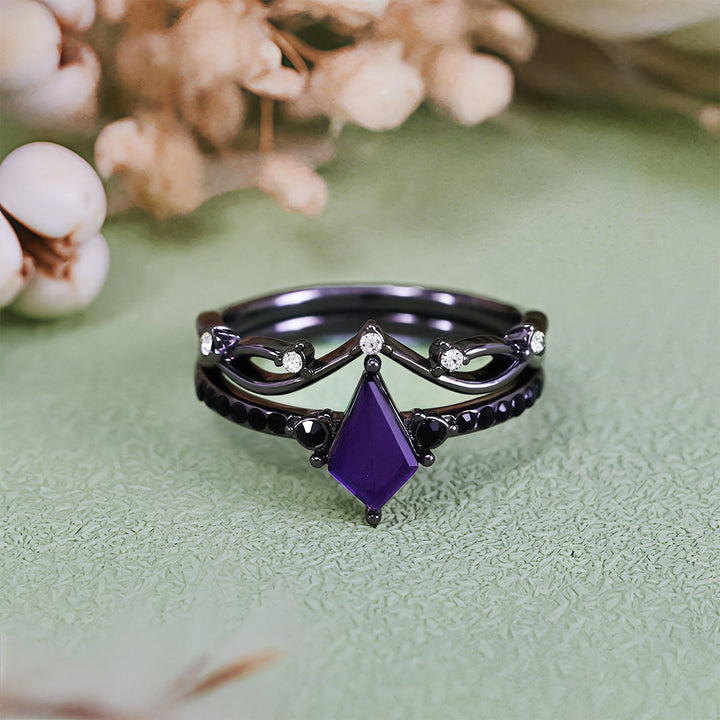 Ensemble de deux bagues noires Olivenorma Midnight en améthyste synthétique et zircon - image 5
