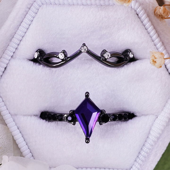 Ensemble de deux bagues noires Olivenorma Midnight en améthyste synthétique et zircon - États-Unis 10 - image 0