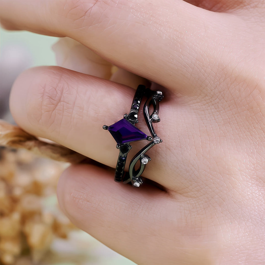 Ensemble de deux bagues noires Olivenorma Midnight en améthyste synthétique et zircon - image 1