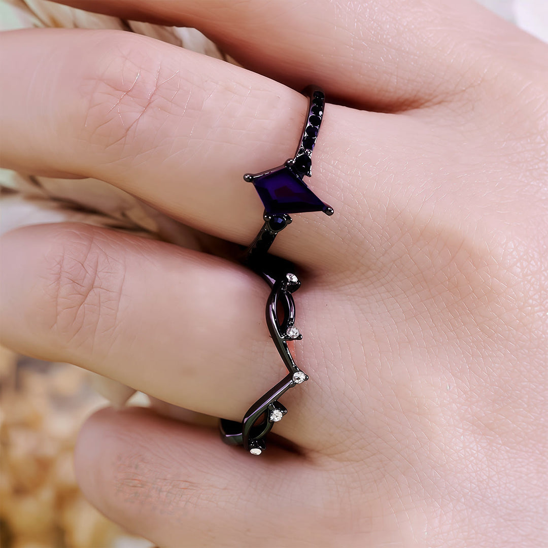Ensemble de deux bagues noires Olivenorma Midnight en améthyste synthétique et zircon - image 2