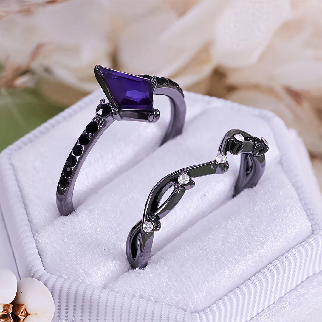 Ensemble de deux bagues noires Olivenorma Midnight en améthyste synthétique et zircon - image 8