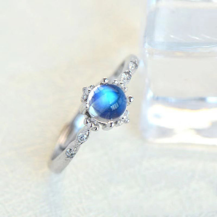 Bague vintage exquise en pierre de lune bleue Olivenorma