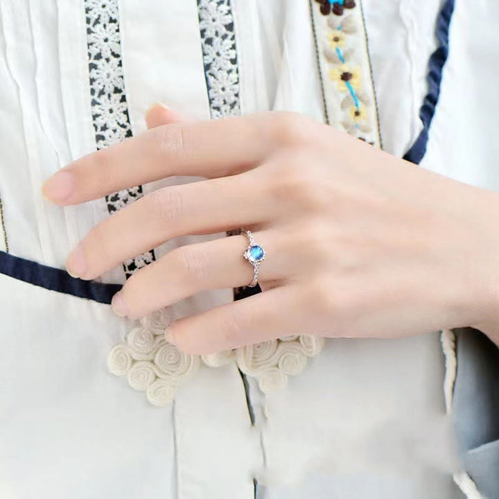 Bague vintage exquise en pierre de lune bleue Olivenorma