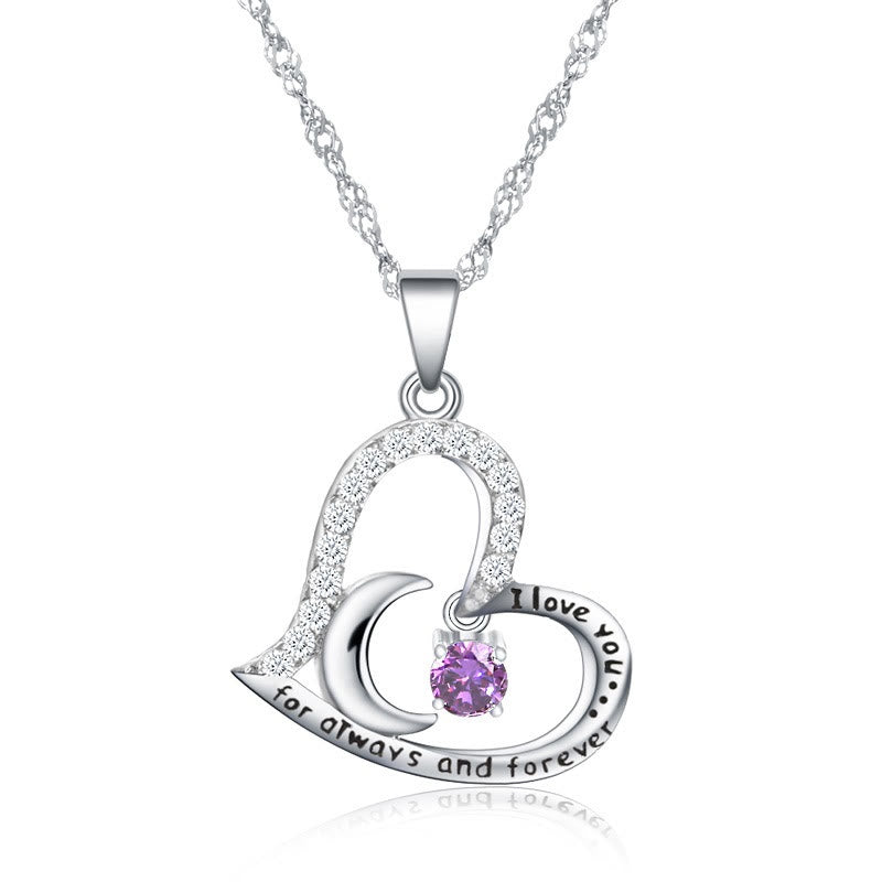Collier Olivenorma « Je t'aime pour toujours et à jamais » en argent S925 avec pierre de naissance - Février-Améthyste - image 2