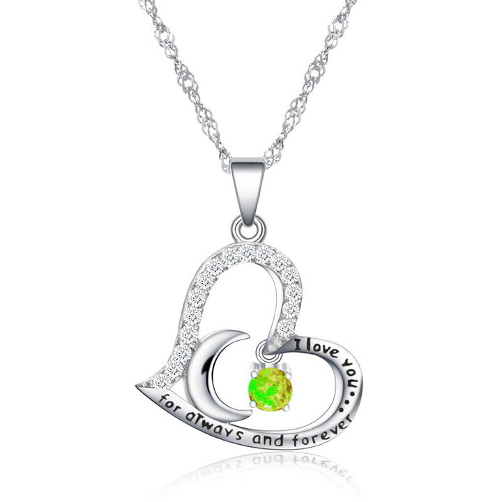 Collier Olivenorma « Je t'aime pour toujours et à jamais » en argent S925 avec pierre de naissance - Août-Péridot - image 8