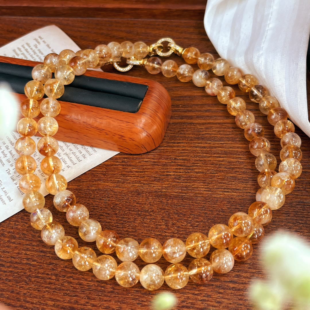 Collier et bracelet en perles de citrine naturelle Olivenorma de 10 mm