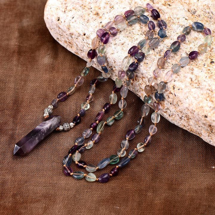 Collier pendentif hexagonal en améthyste et fluorite Olivenorma