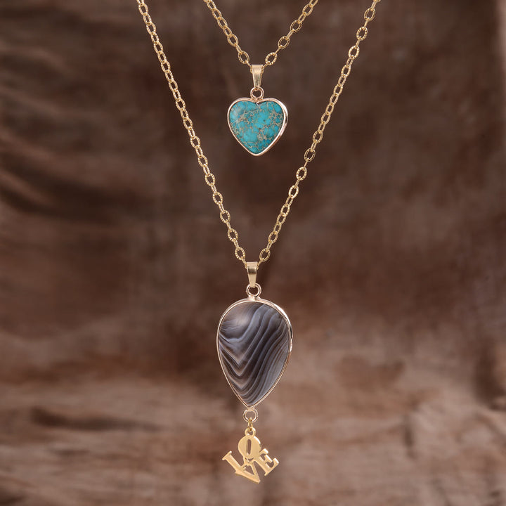 Collier avec pendentif double chaîne en pierre naturelle Olivenorma