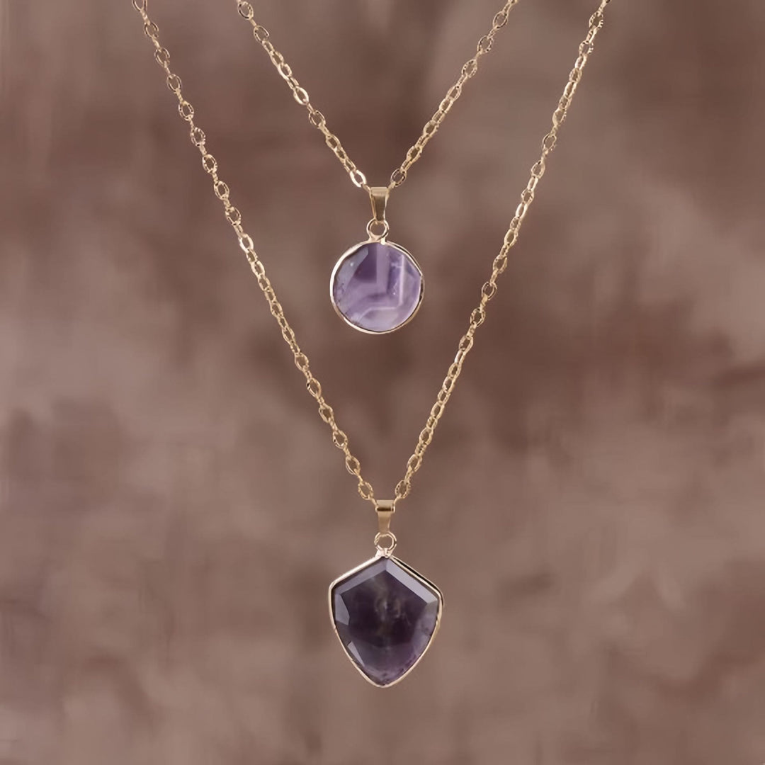 Collier avec pendentif double chaîne en pierre naturelle Olivenorma