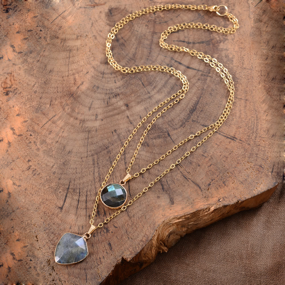 Collier avec pendentif double chaîne en pierre naturelle Olivenorma