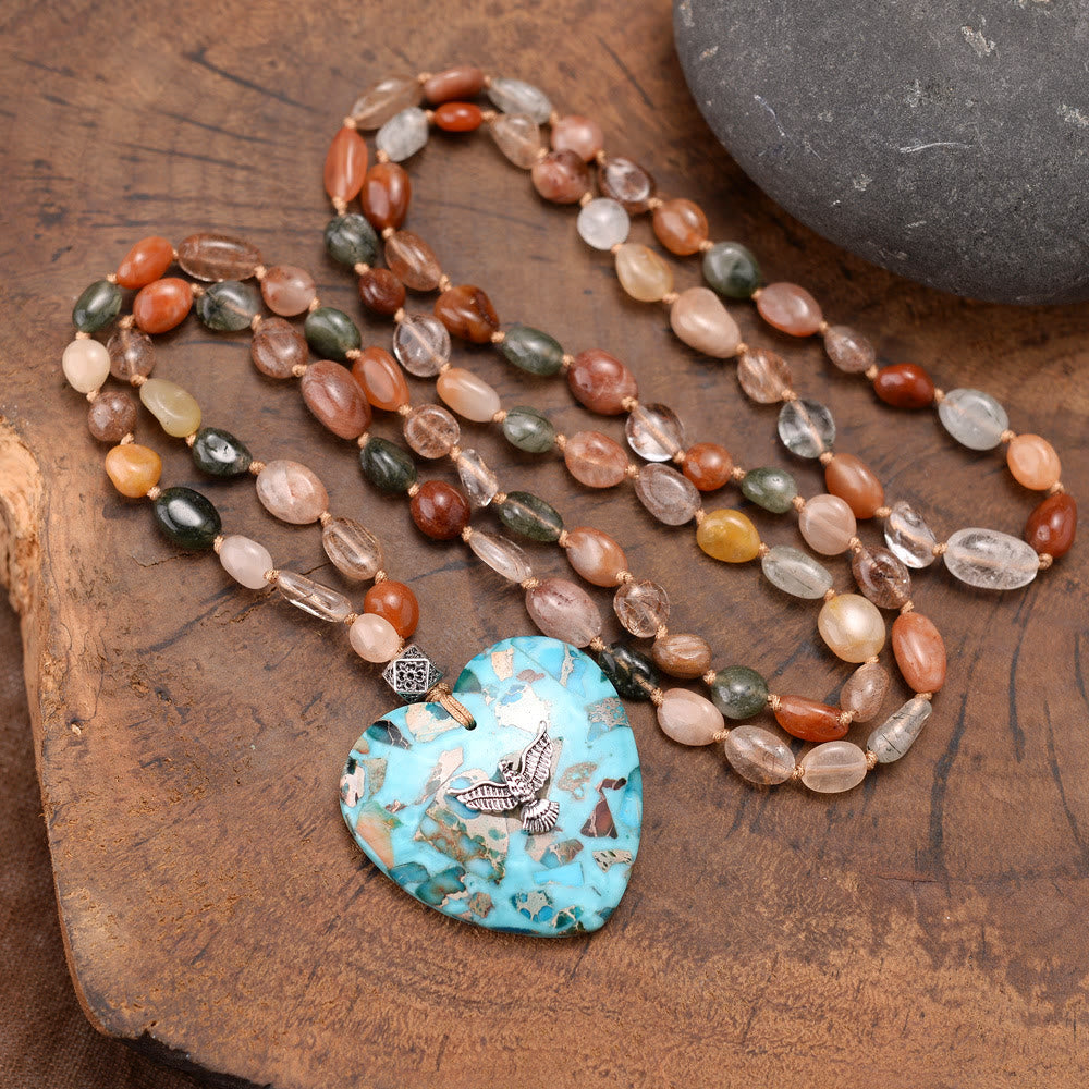 Collier avec pendentif en amazonite naturelle et quartz rutile Olivenorma