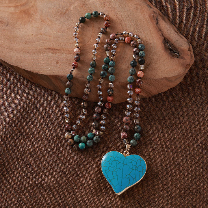 Collier pendentif cœur en turquoise blanche naturelle Olivenorma