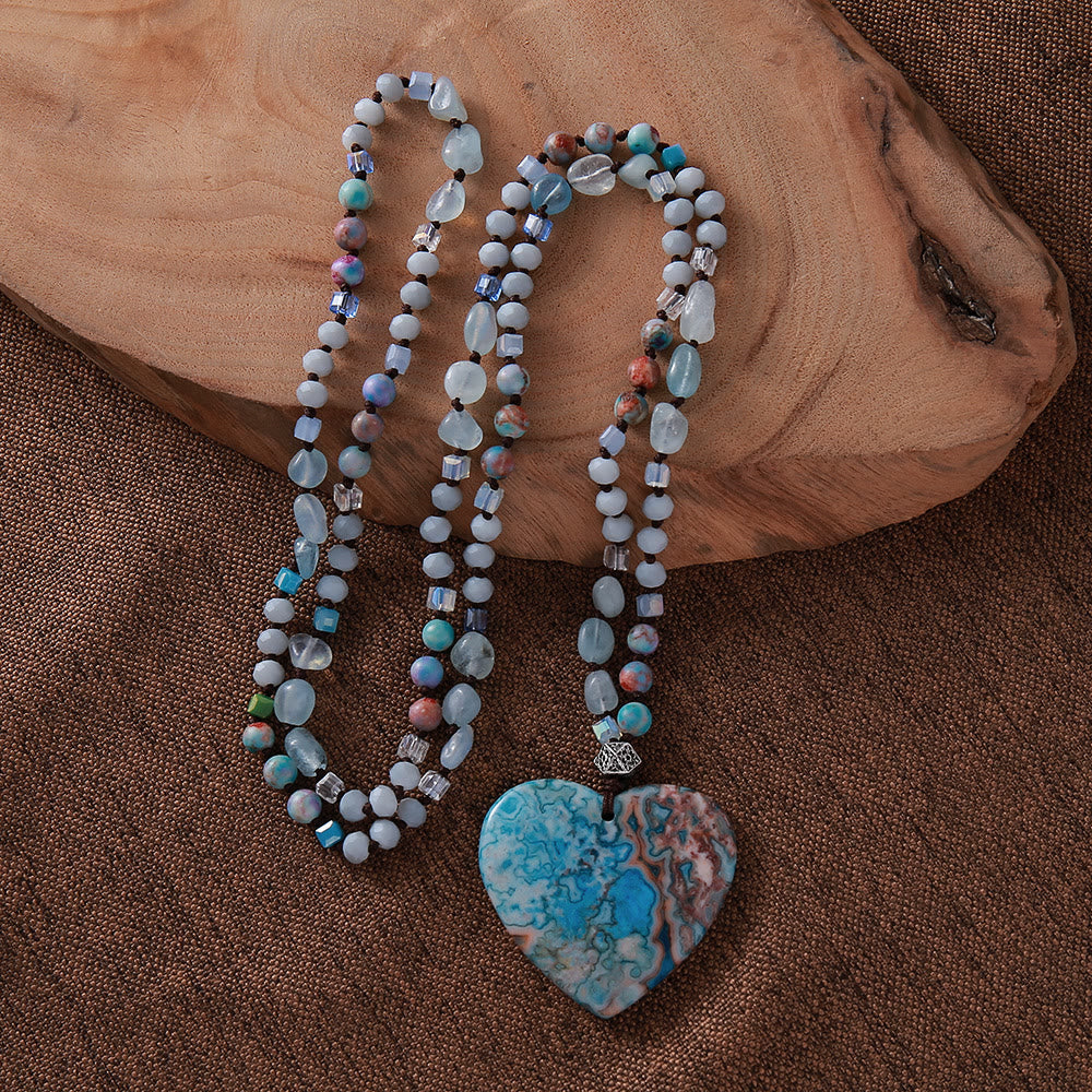 Collier avec pendentif en pierre d'aigue-marine et cœur bleu océan Olivenorma