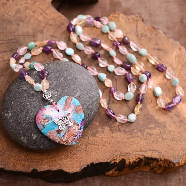 Collier de perles Olivenorma en améthyste, amazonite, citrine, quartz rose