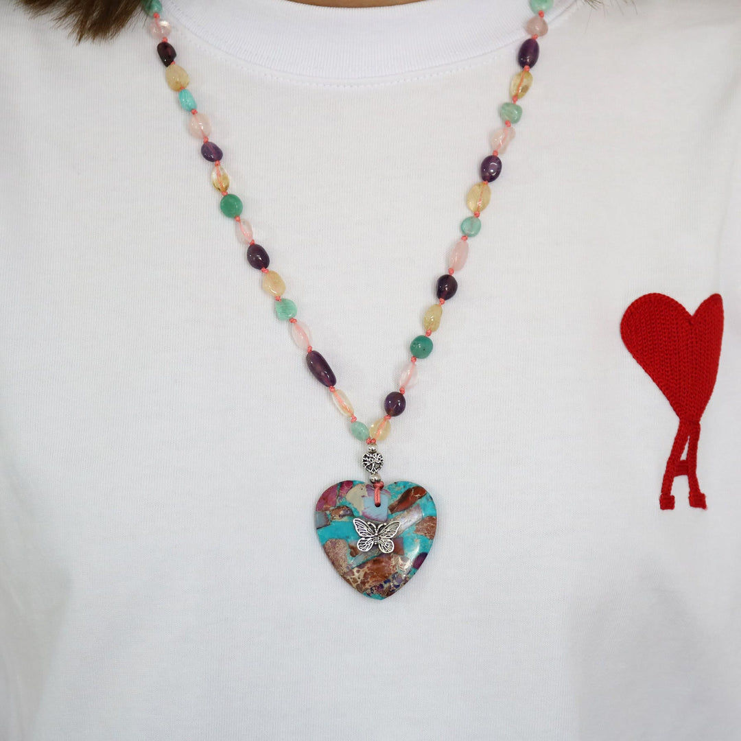 Collier de perles Olivenorma en améthyste, amazonite, citrine, quartz rose