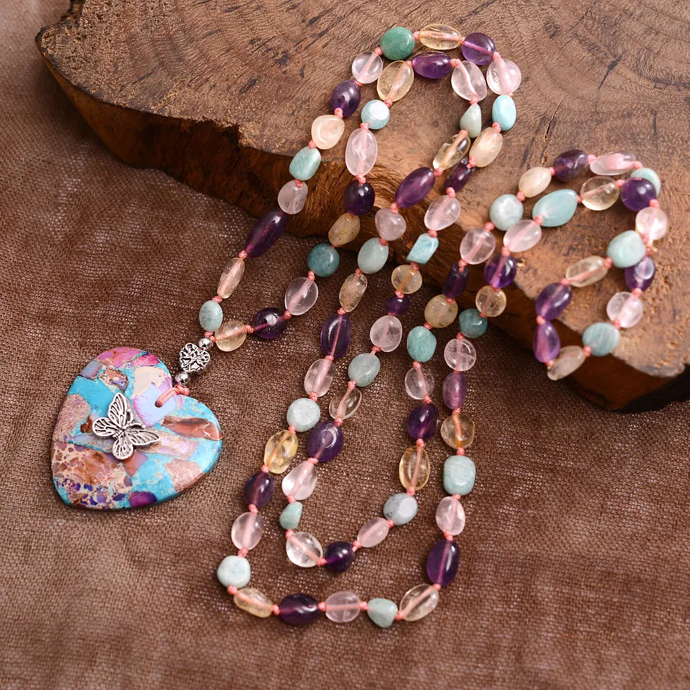 Collier de perles Olivenorma en améthyste, amazonite, citrine, quartz rose